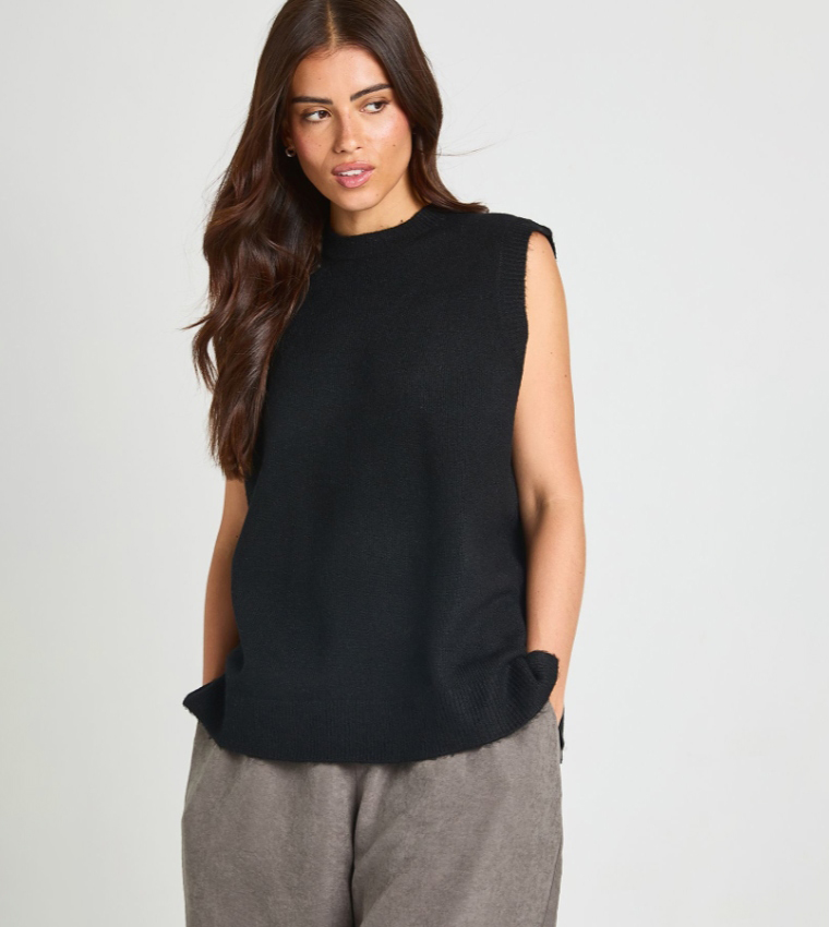 بوهو  سترات بياقة دائرية - أسود Round Neck Sweaters