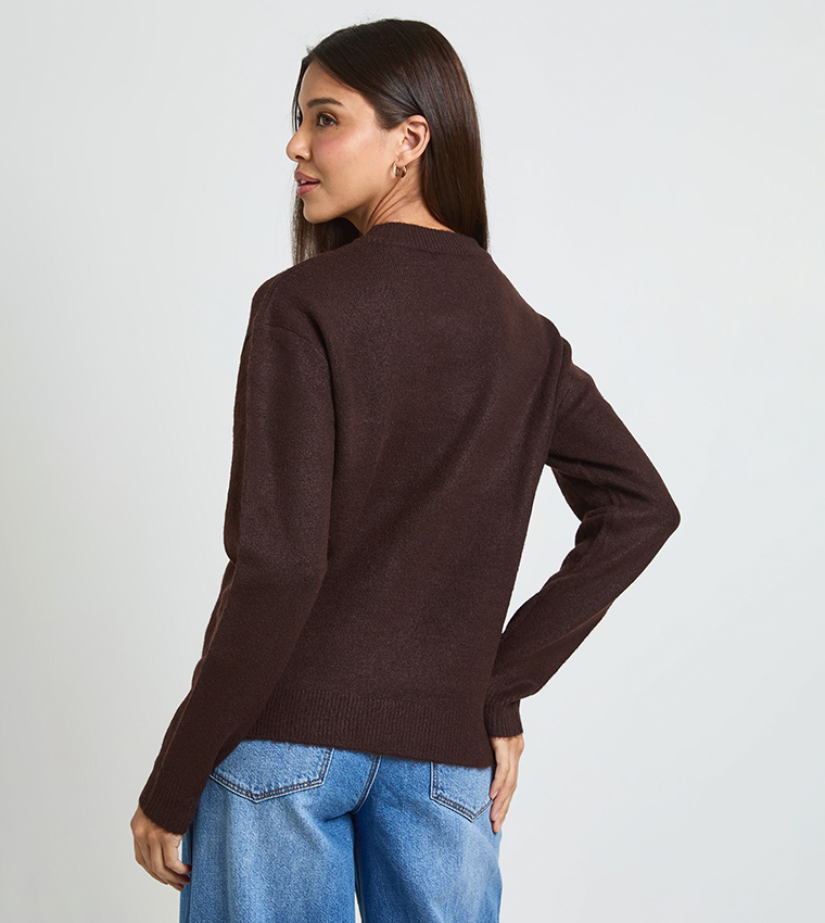 boohoo  V-neck Sweaters - Brown V-neck Sweaters
