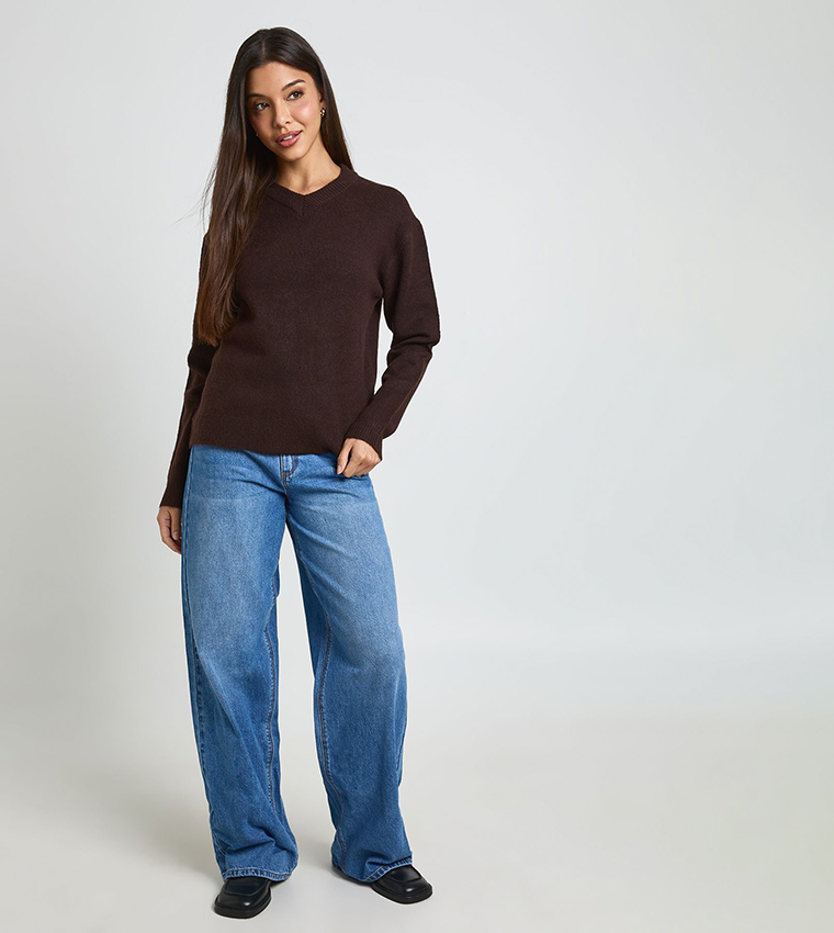 boohoo  V-neck Sweaters - Brown V-neck Sweaters
