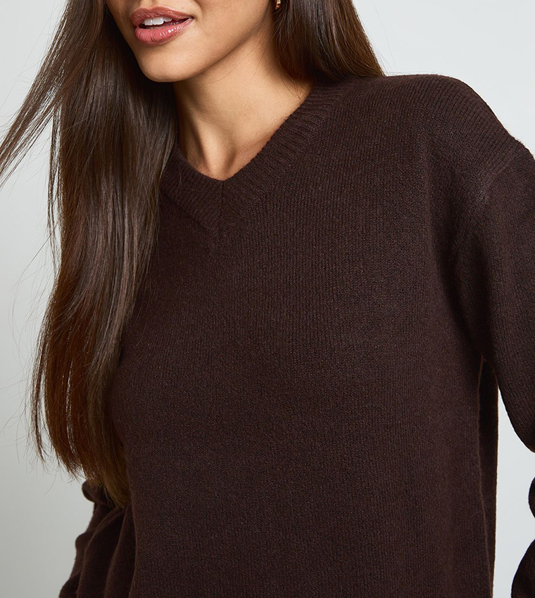boohoo  V-neck Sweaters - Brown V-neck Sweaters