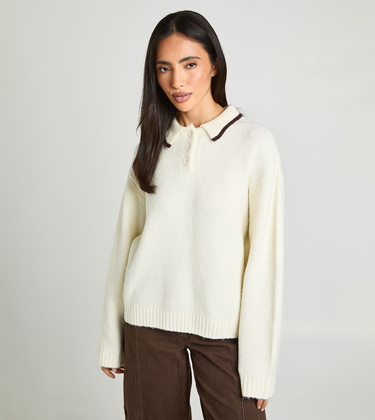 بوهو  سترات بياقة دائرية - كريمي  Round Neck Sweaters