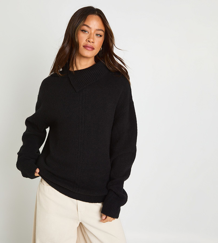 بوهو  سترات بياقة دائرية - أسود Round Neck Sweaters