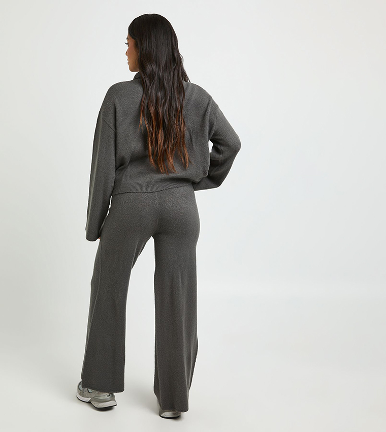 Petite Collared Button Down Sweater and Trouser Set