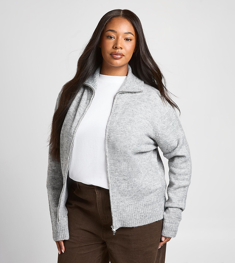 Curve Soft Knit Zip-Through Knitted Jacket