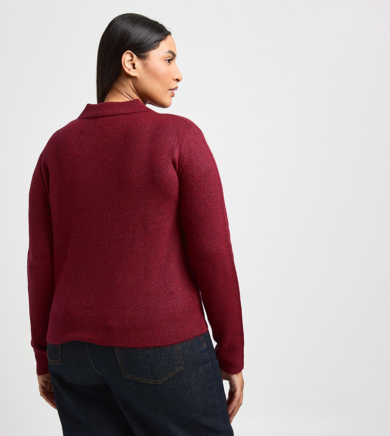 Curve Button Collared Knitted Sweater