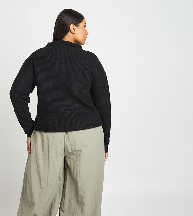 Curve Chunky Knit Zip Neck Sweater
