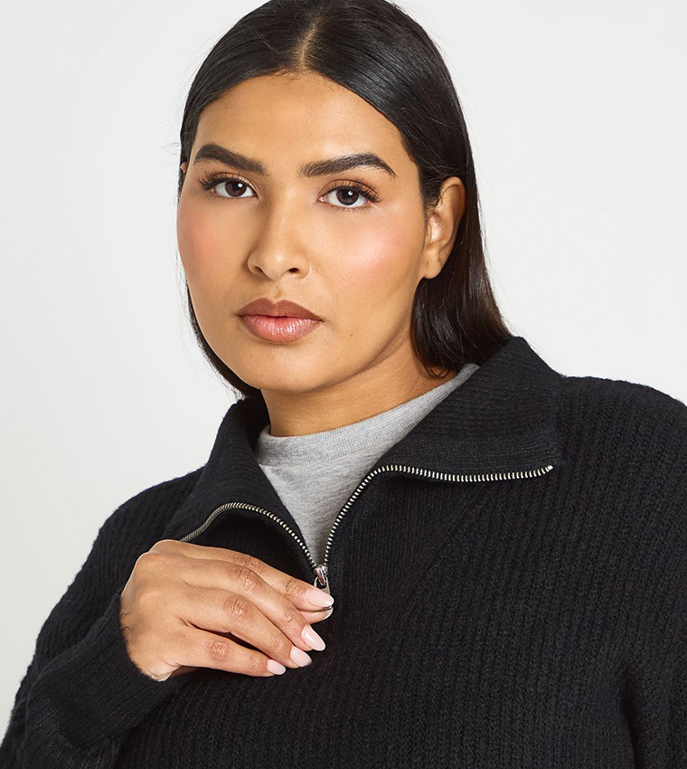 Curve Chunky Knit Zip Neck Sweater