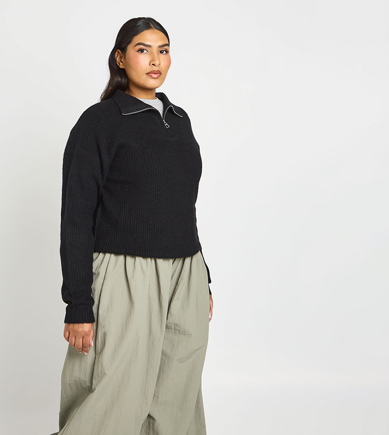 Curve Chunky Knit Zip Neck Sweater