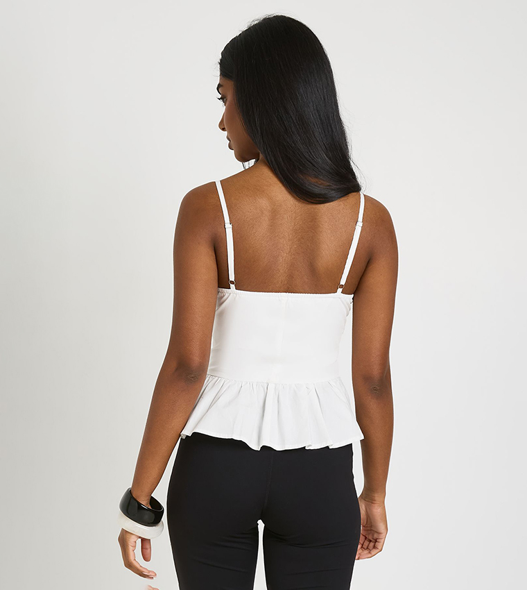Ruched Bust Poplin Peplum Hem Top