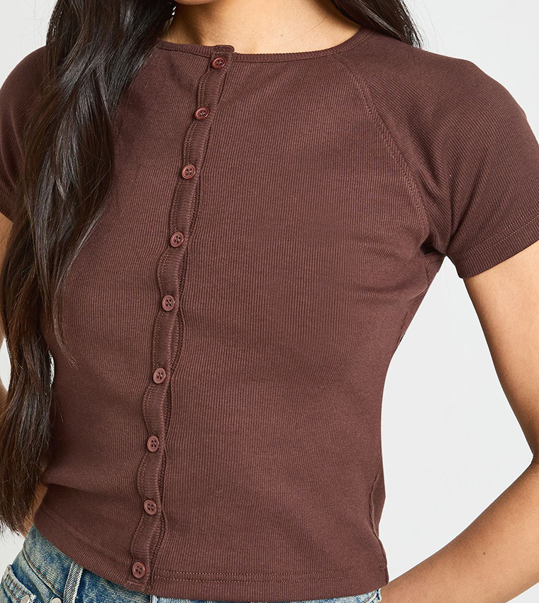 بوهو  توبات قصيرة - بني  Cropped Tops