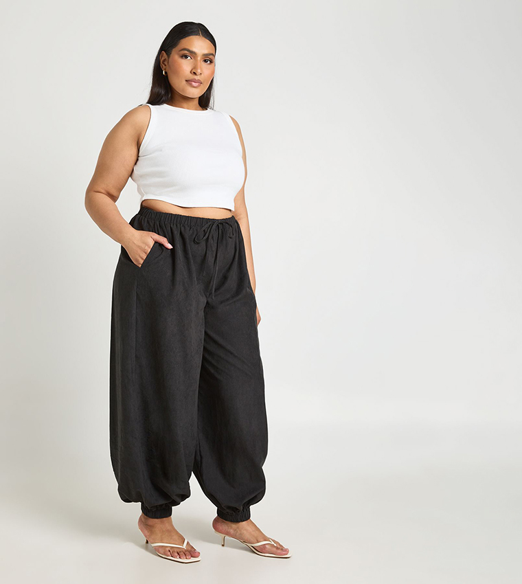 Curve Drawstring Waist Cuffed Balloon Fit Trousers