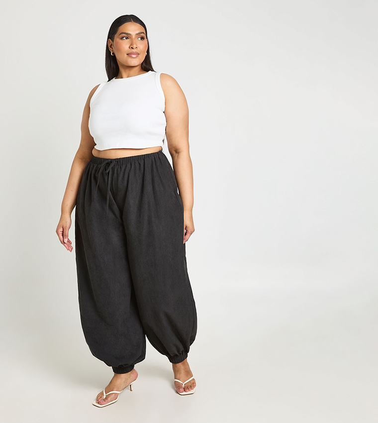 Curve Drawstring Waist Cuffed Balloon Fit Trousers