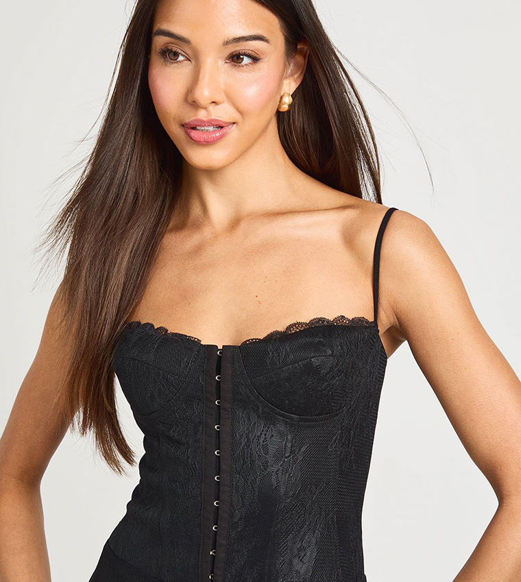 Lace Cupped Corset Midaxi Dress