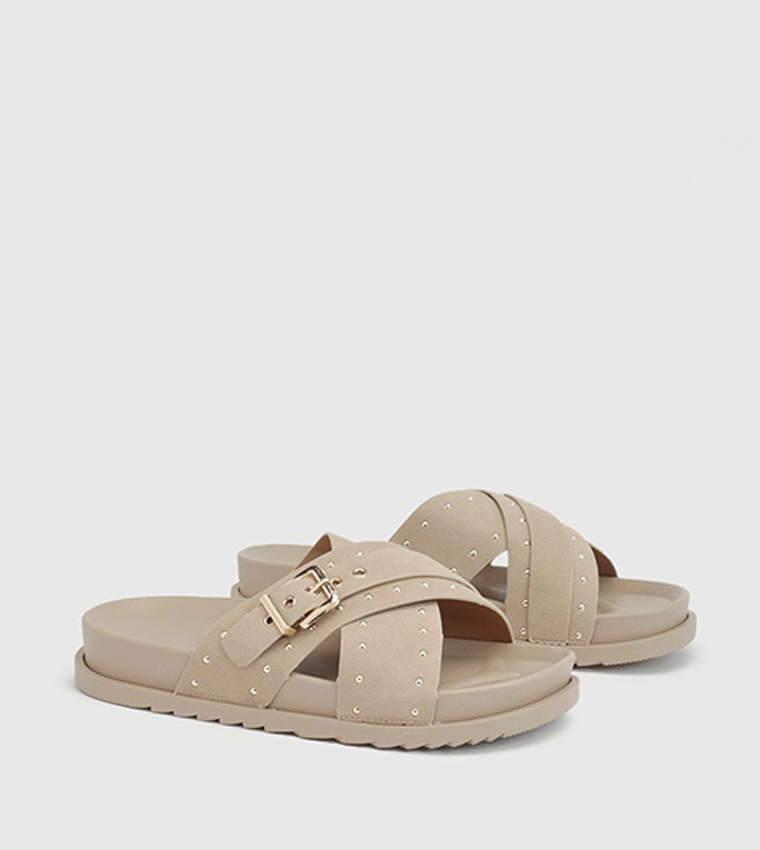 Faux Suede Stud Detail Cross Over Sandals