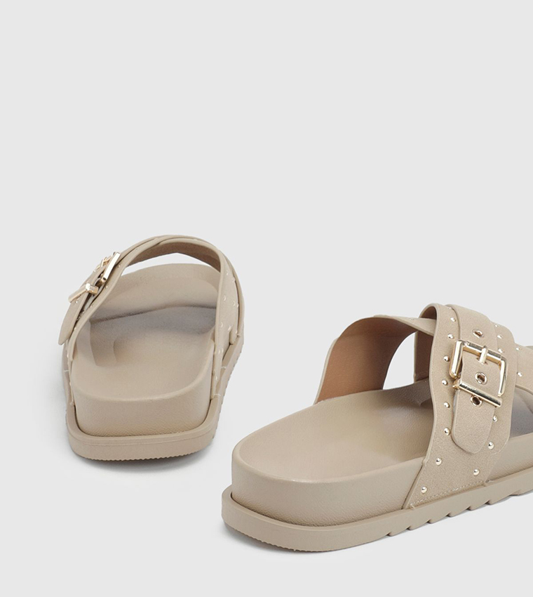 Faux Suede Stud Detail Cross Over Sandals