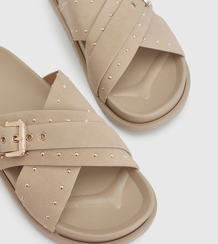 Faux Suede Stud Detail Cross Over Sandals