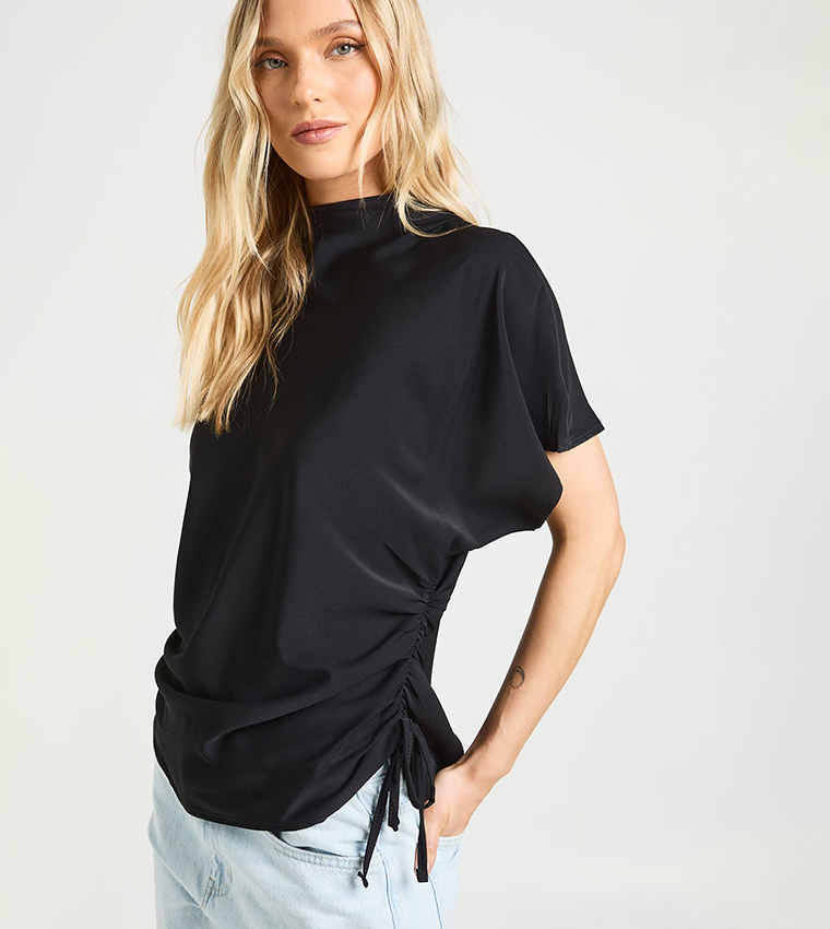 Petite Loose Ruched Side Top