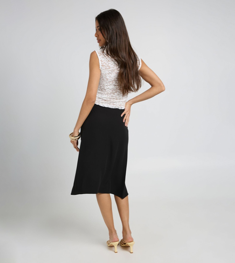 Solid Woven Midi Skirt