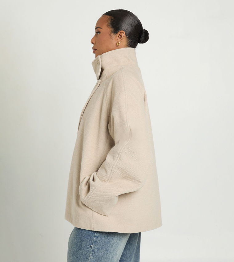 Curve Funnel Neck Wool Look Jacket
