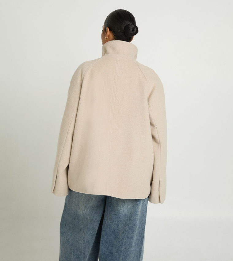 Curve Funnel Neck Wool Look Jacket