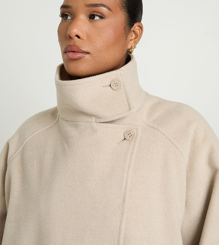 Curve Funnel Neck Wool Look Jacket