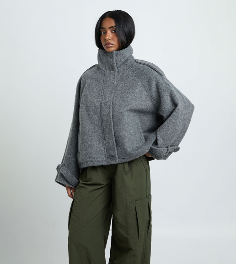 High Neck Wool Look Jacket