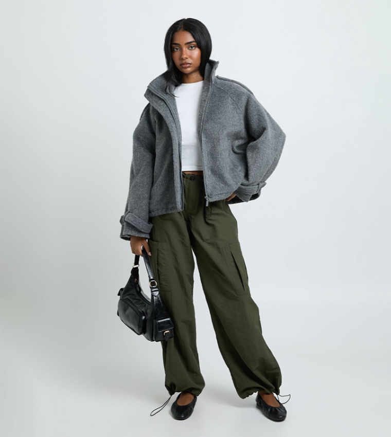 High Neck Wool Look Jacket