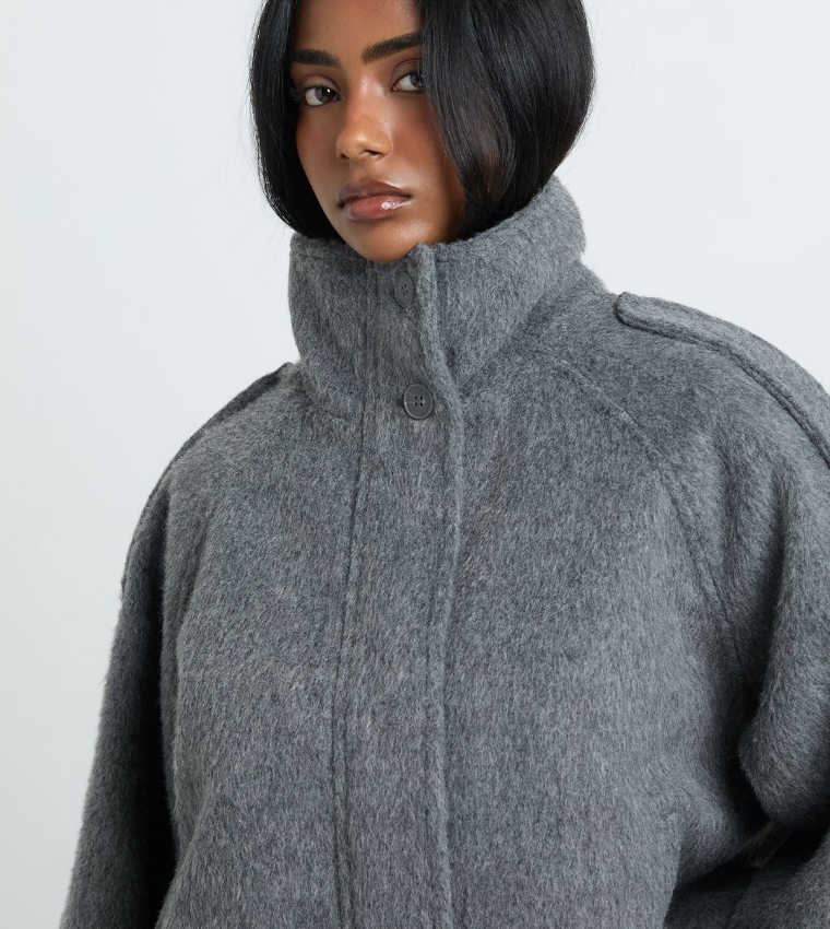 High Neck Wool Look Jacket