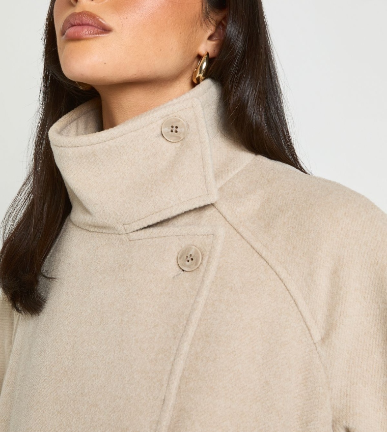Solid High Neck Wool Look Jacket