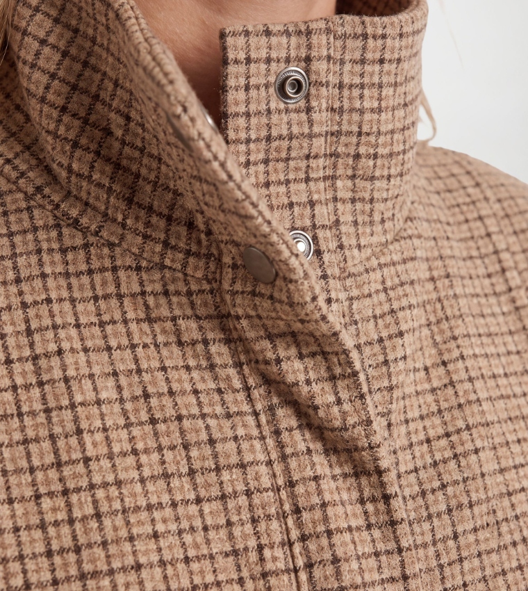 Tonal Checkered Wool Look Jacket