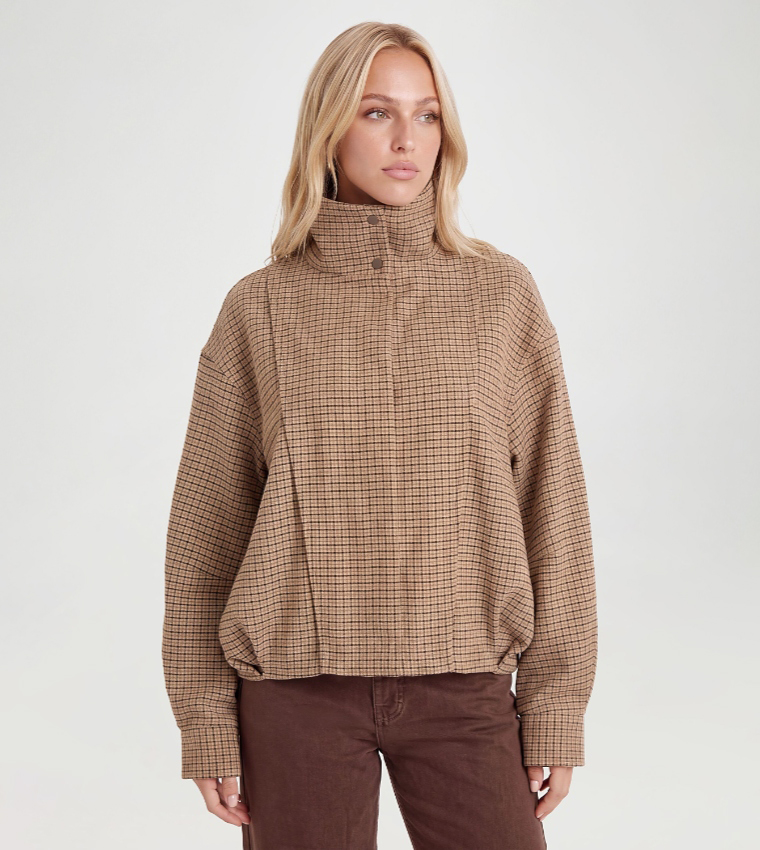 Tonal Checkered Wool Look Jacket