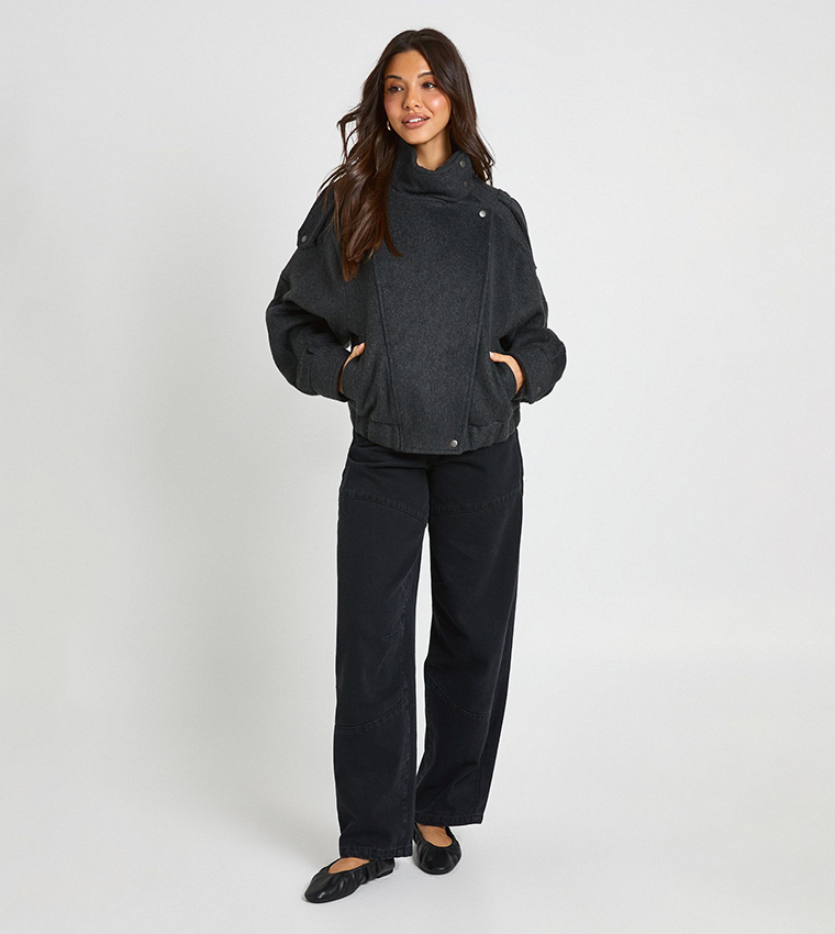 Asymmetric Wool Look Jacket
