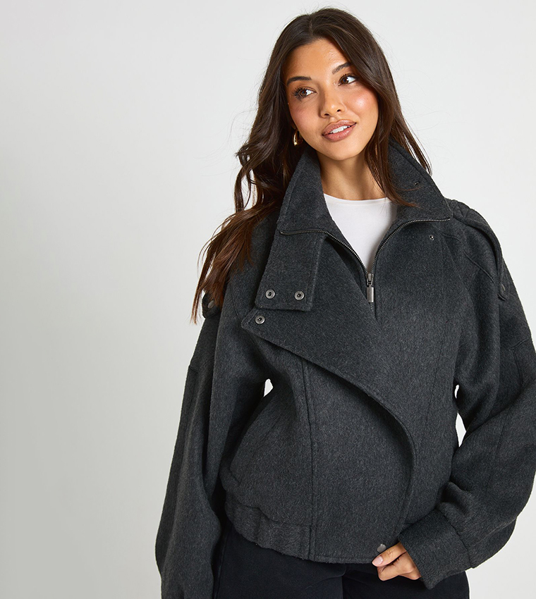 Asymmetric Wool Look Jacket