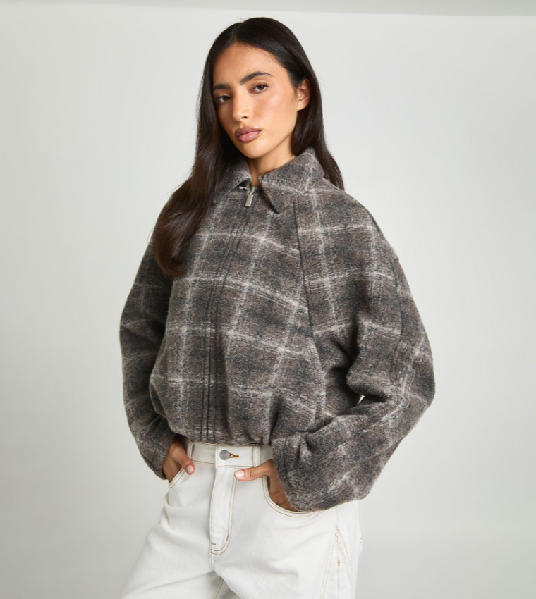 Collared Wool Look Bomber Jacket
