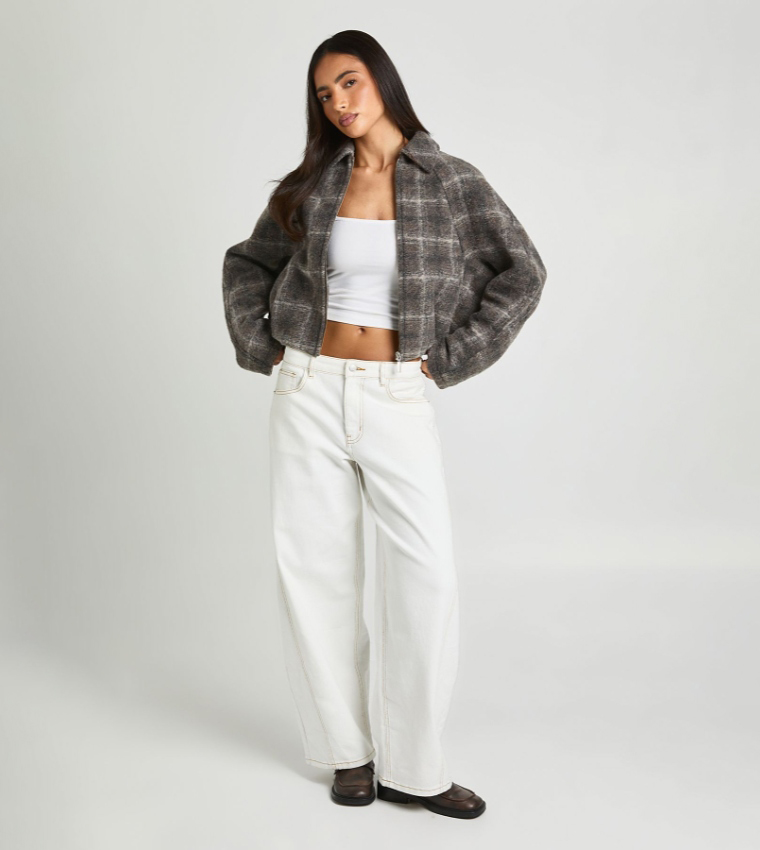 Collared Wool Look Bomber Jacket