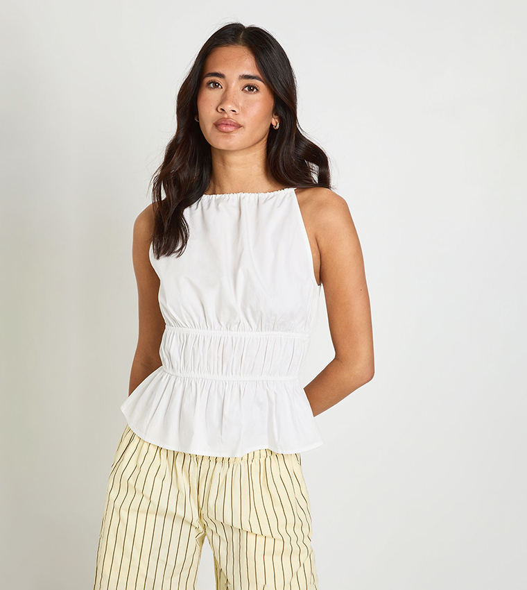 Poplin Tiered Peplum Sleeveless Top