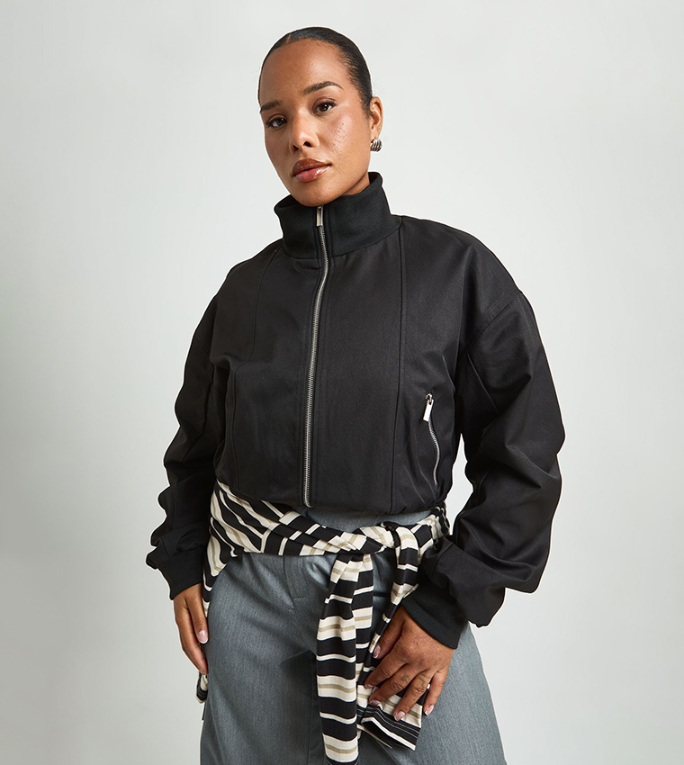 Curve High Neck Zip Through Bomber Jacket