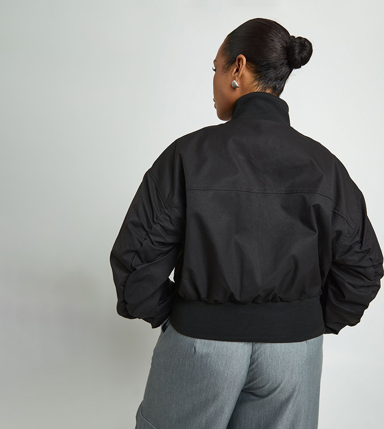 Curve High Neck Zip Through Bomber Jacket