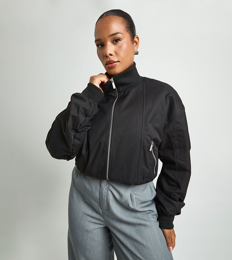 Curve High Neck Zip Through Bomber Jacket
