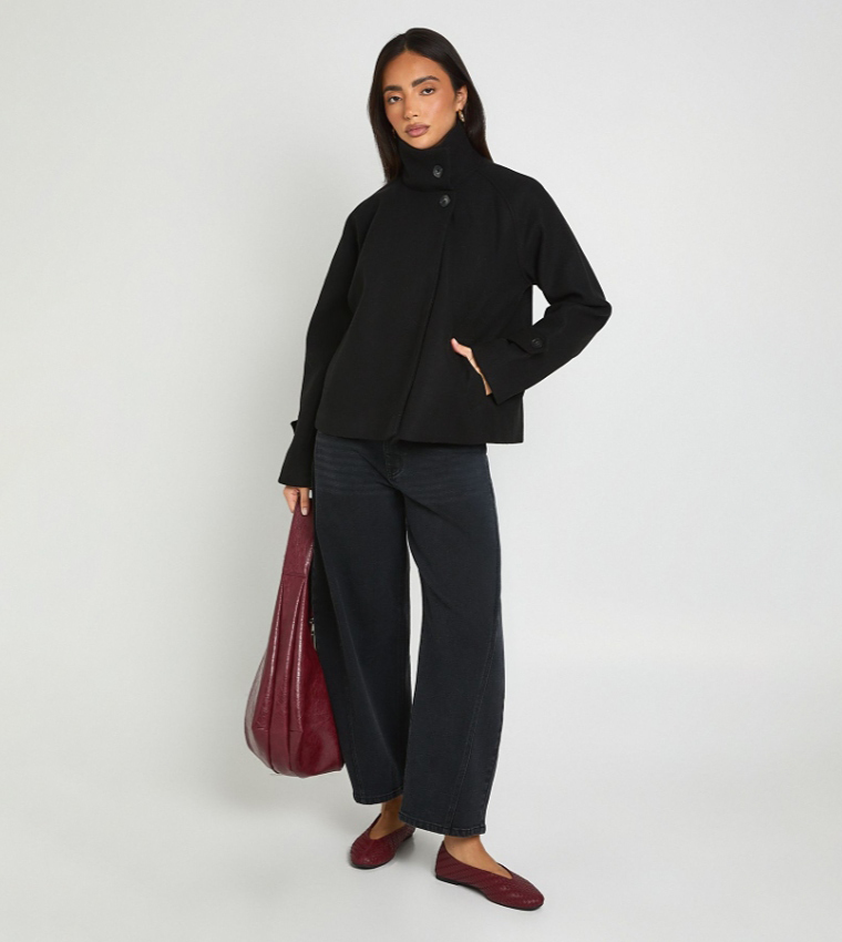 High Neck Wool Look Jacket