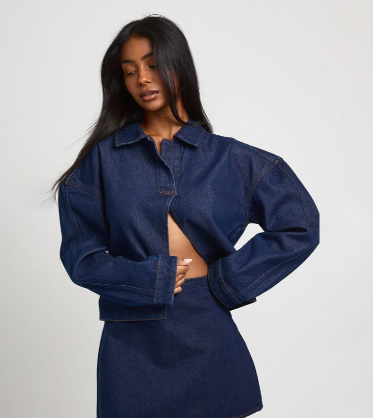Washed Split Front Denim Shirt