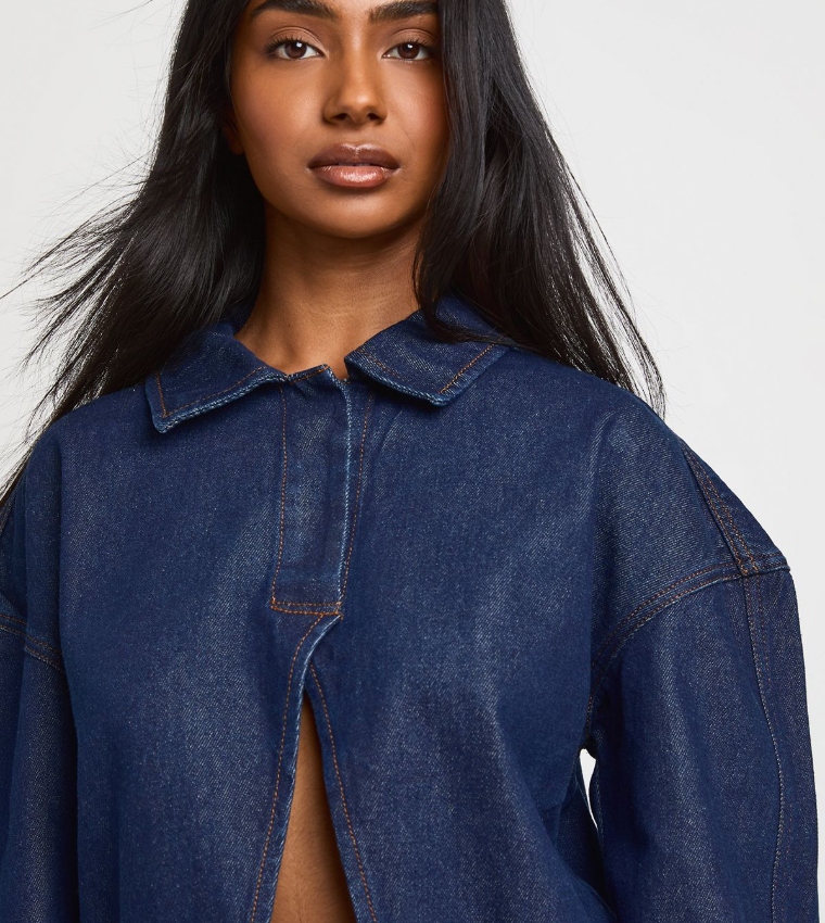 Washed Split Front Denim Shirt
