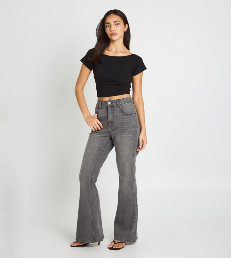 Washed High Waist Flared Jeans
