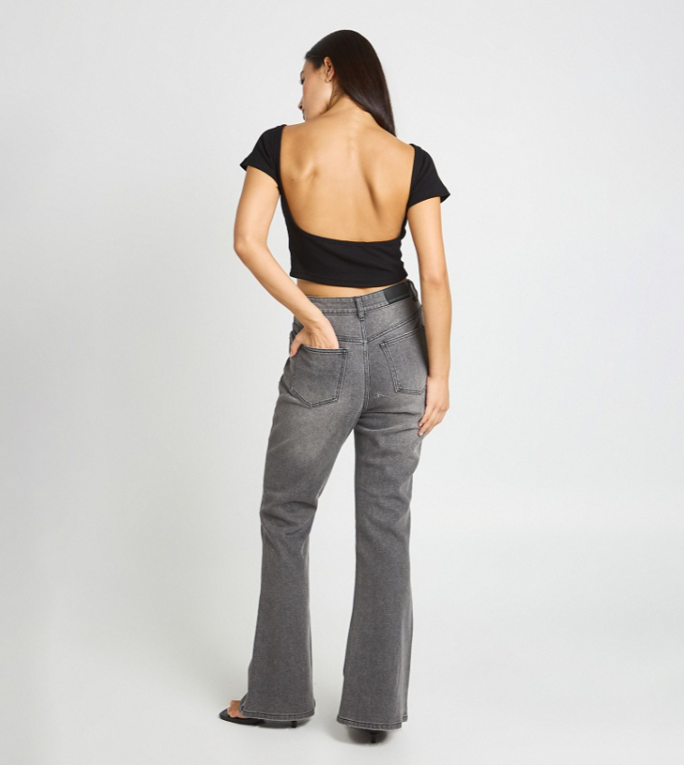 Washed High Waist Flared Jeans
