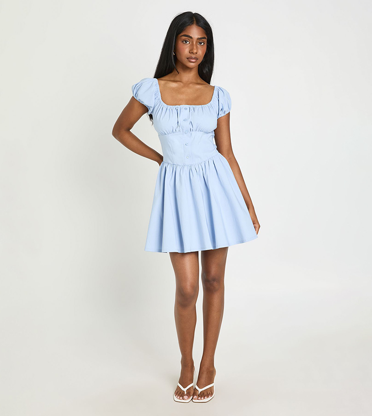 blue milkmaid mini dress Buy Boohoo Volume Sleeves In ed4726 back brunch date Forever 21 Ruched Mesh Shoe Size (UK):9.5