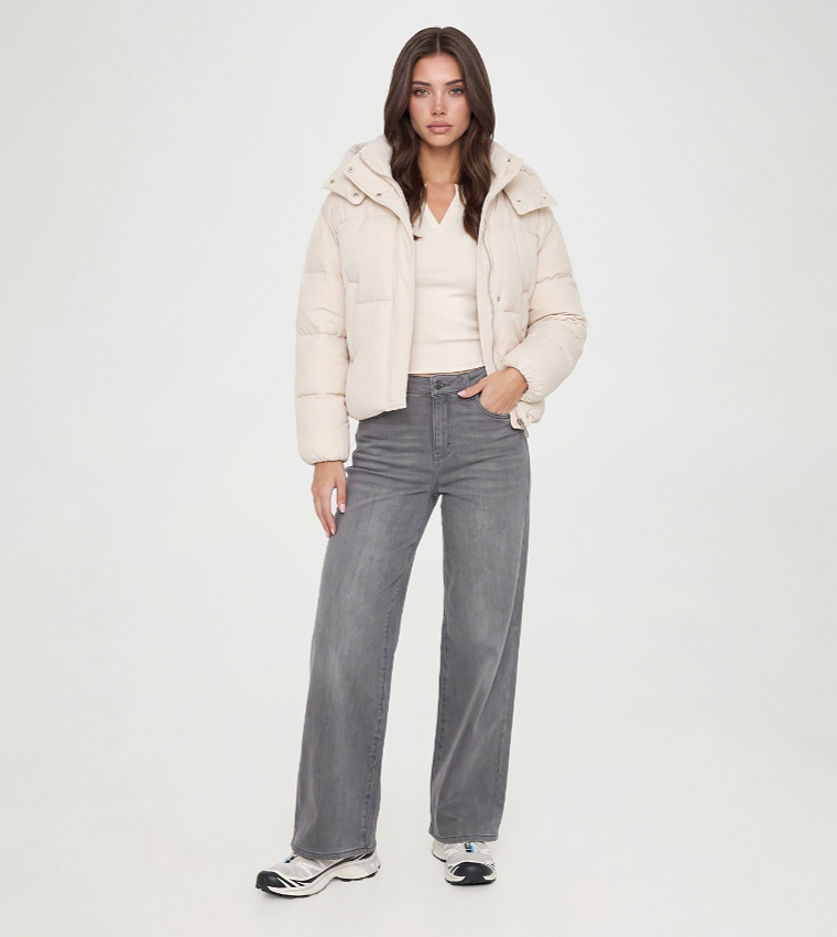 Solid Hooded Puffer Jacket