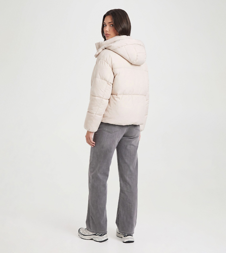Solid Hooded Puffer Jacket