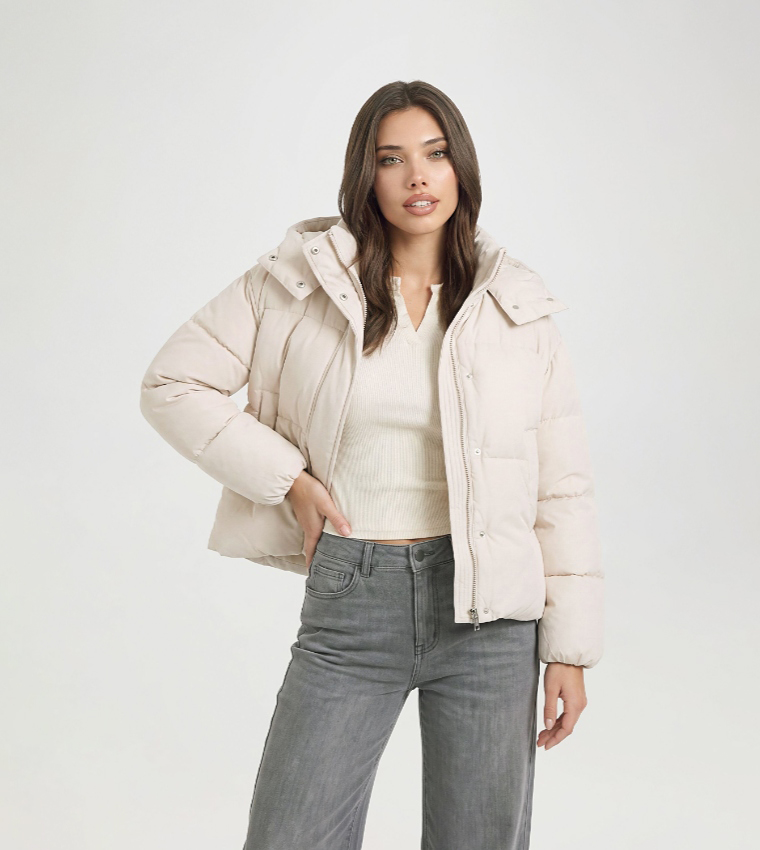 Solid Hooded Puffer Jacket