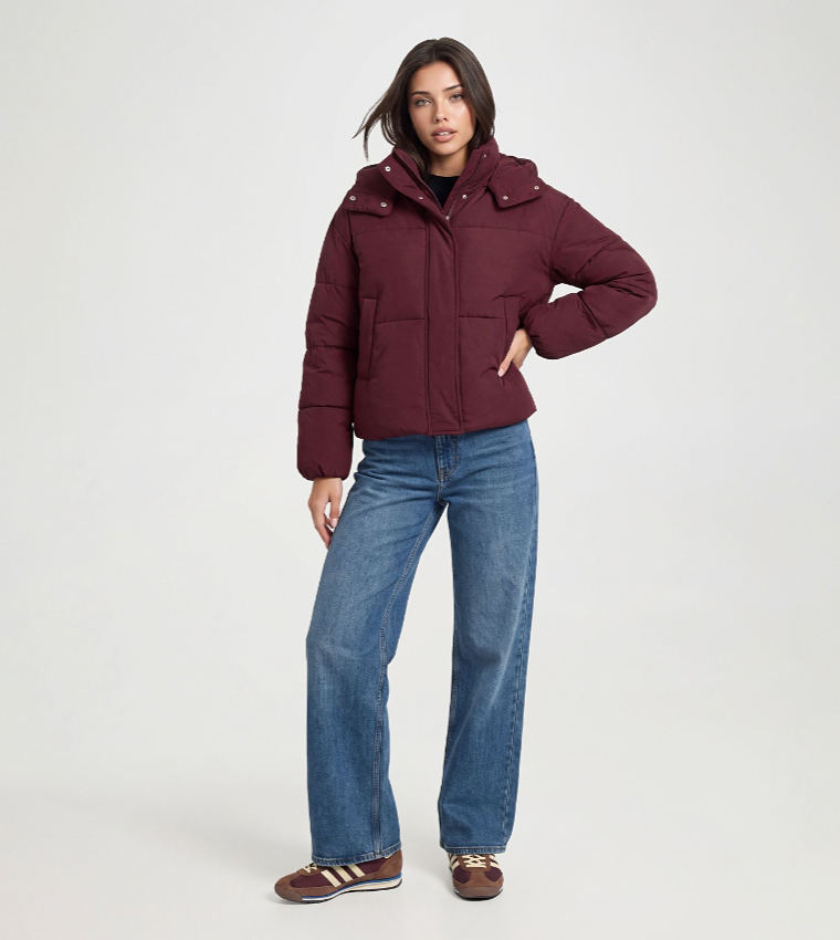 Solid Hooded Puffer Jacket