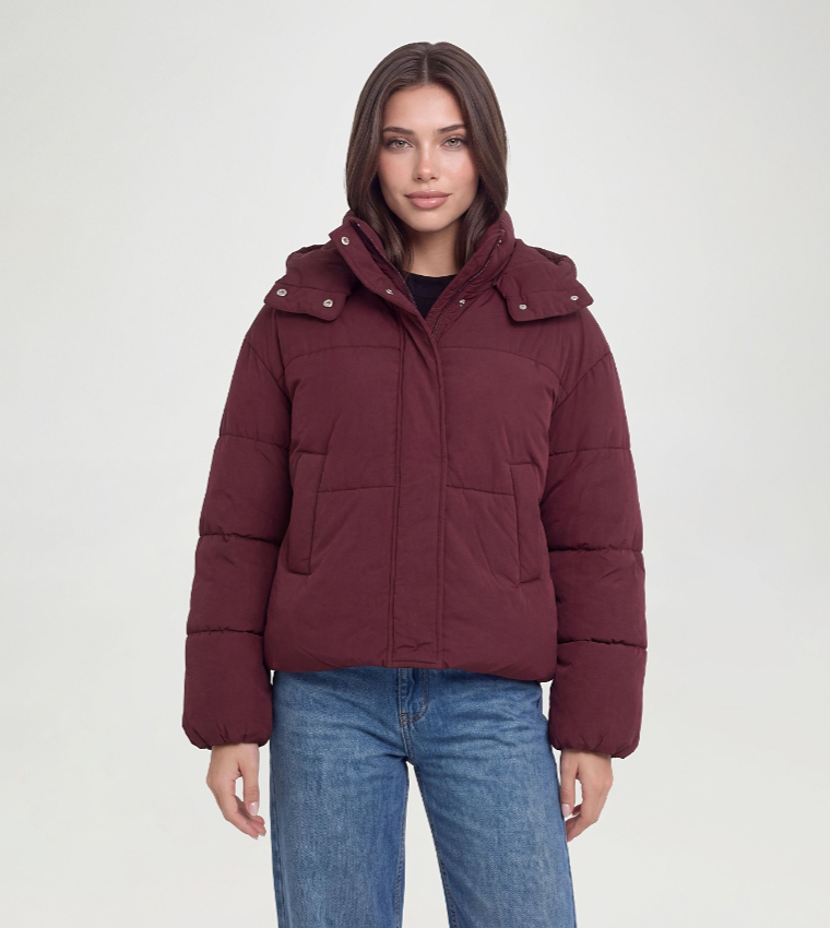 Solid Hooded Puffer Jacket